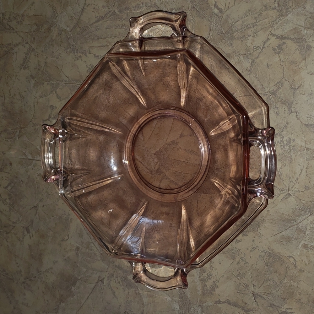 Authentic 1930s Pink Depression Glass Mayonnaise Set | Octagonal Art Deco